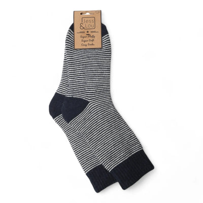 Jess & Lou - Stripe Ribbed Ladies Navy Socks (SL140)