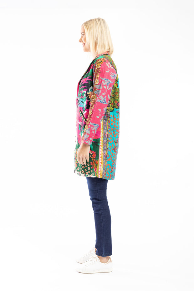 Orientique - Mid Length Coat in Bold Digital Flora Print (62741)
