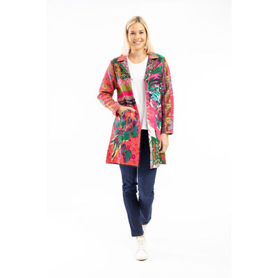 Orientique - Mid Length Coat in Bold Digital Flora Print (62741)