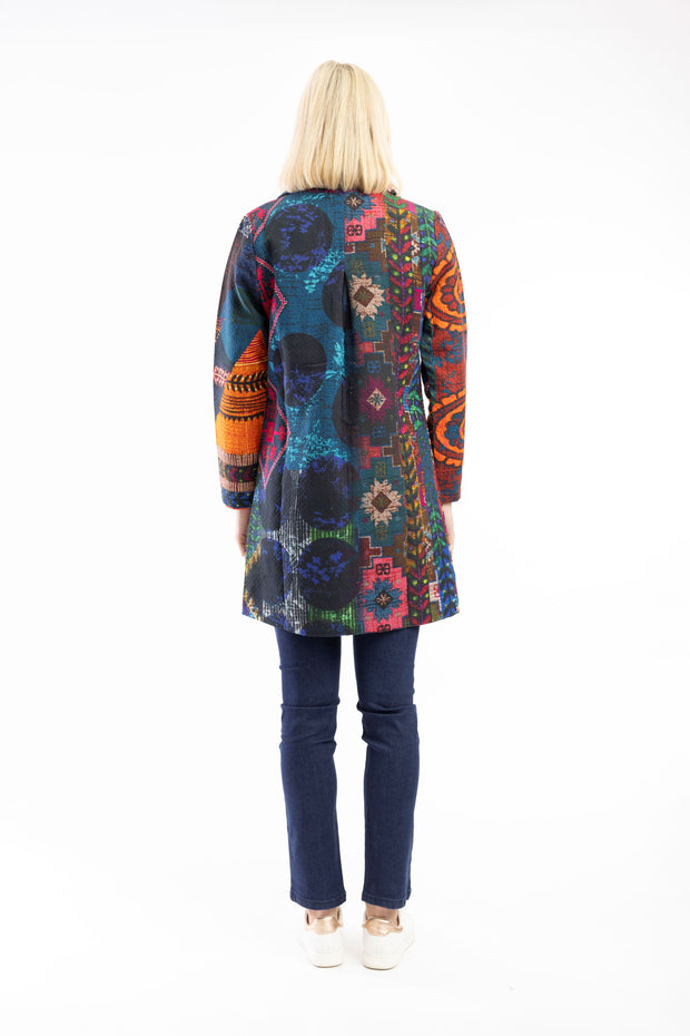 Orientique - Mid Length Coat in Bold Digital Mosaic Print (62741)