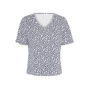 Part Two - CurliaPW Short Sleeve V Neck T Shirt in White with Navy Flowers