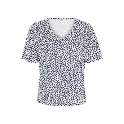 Part Two - CurliaPW Short Sleeve V Neck T Shirt in White with Navy Flowers