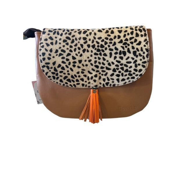 Soruka - Lola - Reverse Flap Lime Green/Tan & Print Leather Shoulder/Crossbody Bag (81012)