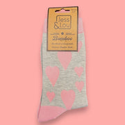 Jess & Lou - Light Grey with Pink Hearts Ladies Bamboo Socks (BW151)