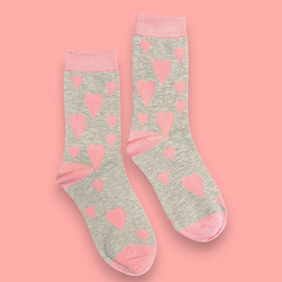 Jess & Lou - Light Grey with Pink Hearts Ladies Bamboo Socks (BW151)