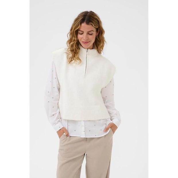 CREAM - CRTannenbaum Knitted Slipover with 1/2 Zip Closure (10614514)