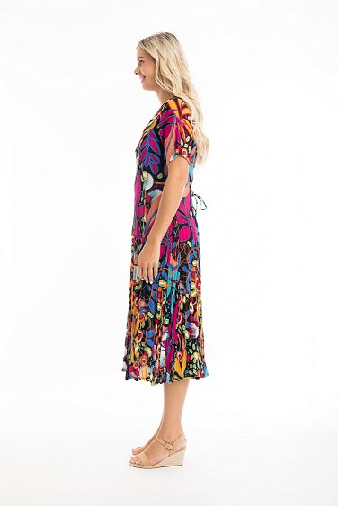 Orientique - Copacabana - Floaty Bold Print Godet Short Sleeve Dress (61680)