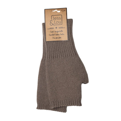 Jess & Lou - Cosy Plain Knit Cappuccino Fingerless Gloves (GL1412)