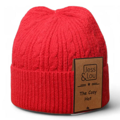 Jess & Lou - Cosy Red Unisex Cable Knit Beanie Hat (HL704)
