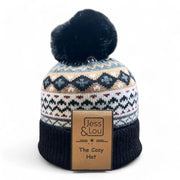 Jess & Lou - Cosy Nordic Unisex Bobble Hat in Black/Cream (HL876)