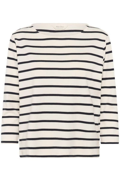 Part Two - NelaPW 3/4 Sleeve Round Neck Stripe Organic Cotton Top