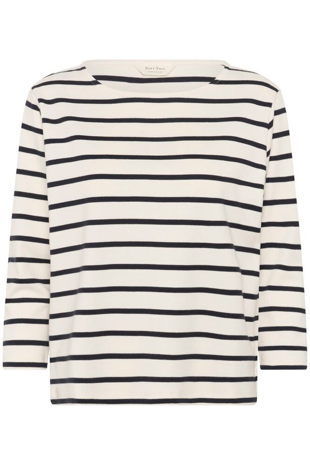 Part Two - NelaPW 3/4 Sleeve Round Neck Stripe Organic Cotton Top