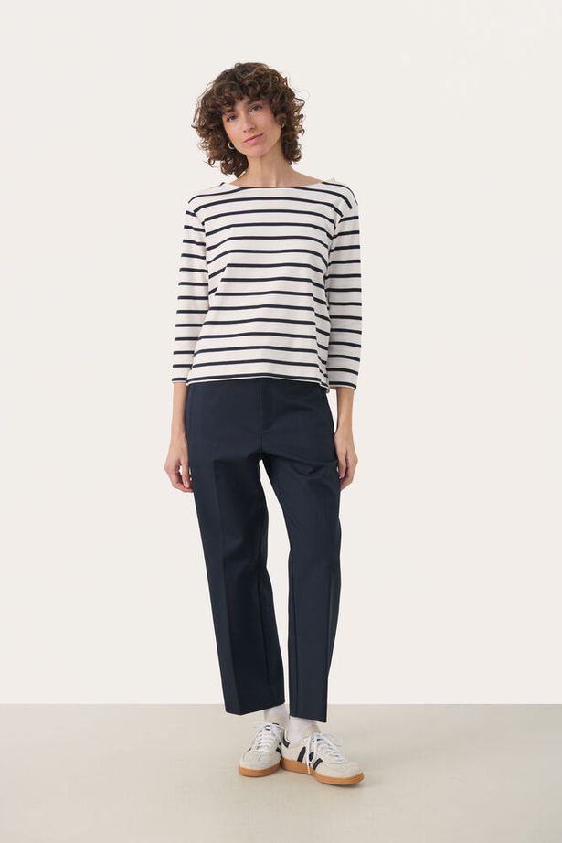 Part Two - NelaPW 3/4 Sleeve Round Neck Stripe Organic Cotton Top