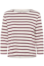 Part Two - NelaPW 3/4 Sleeve Round Neck Stripe Organic Cotton Top in Tawney Port