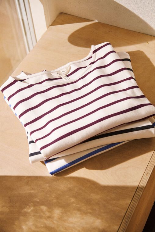 Part Two - NelaPW 3/4 Sleeve Round Neck Stripe Organic Cotton Top in Tawney Port