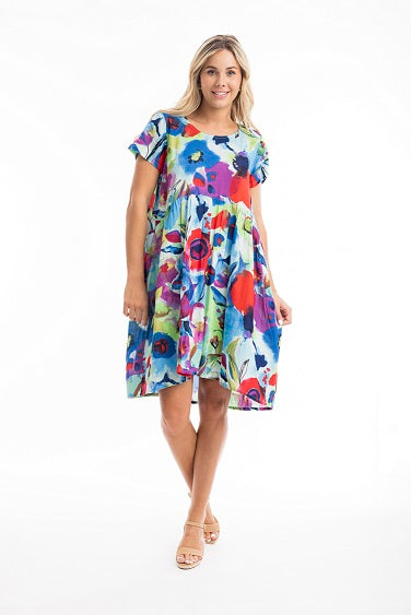 Orientique - Nevis - Boxy Ruched Waist Short Sleeve Dress (81300)