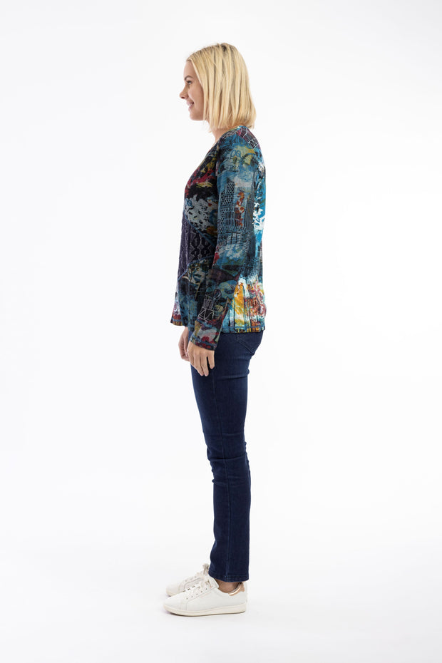 Orientique - New York New York - Round Neck Top In Bold Patch Print (23037)