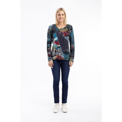 Orientique - New York New York - Round Neck Top In Bold Patch Print (23037)