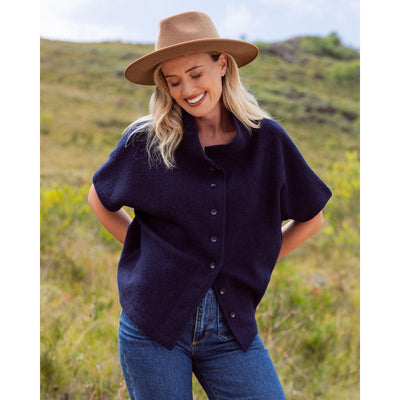 SEE SAW - Button Through Boiled Wool Gilet/Vest in Navy (SS153)