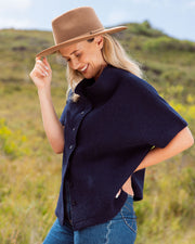 SEE SAW - Button Through Boiled Wool Gilet/Vest in Navy (SS153)