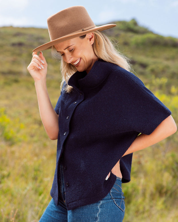 SEE SAW - Button Through Boiled Wool Gilet/Vest in Navy (SS153)