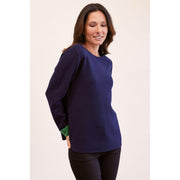 SEE SAW - Round Neck Long Sleeve Jumper In Navy & Green (SS246)