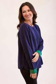 SEE SAW - Round Neck Long Sleeve Jumper In Navy & Green (SS246)