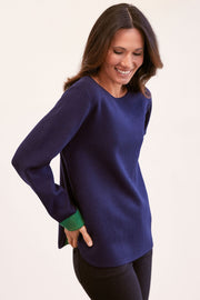 SEE SAW - Round Neck Long Sleeve Jumper In Navy & Green (SS246)