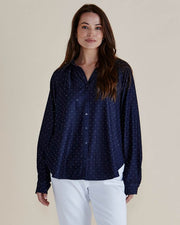Betty Basics - Lizza - Ladies Dark Blue Shirt With Diamante Embellishments (BB8418)