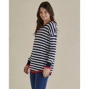 Betty Basics - Sophie- Fine Knit Round Neck Stripe Jumper with Red Edging (BB425)