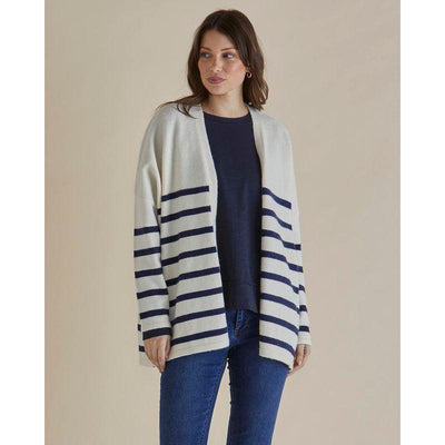 Betty Basics - Emy - Cream With Navy Blue Stripes oversized Cardigan (BB4065)
