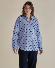 Betty Basics - Ladies Blue Stripe with Navy Spots Cotton Shirt