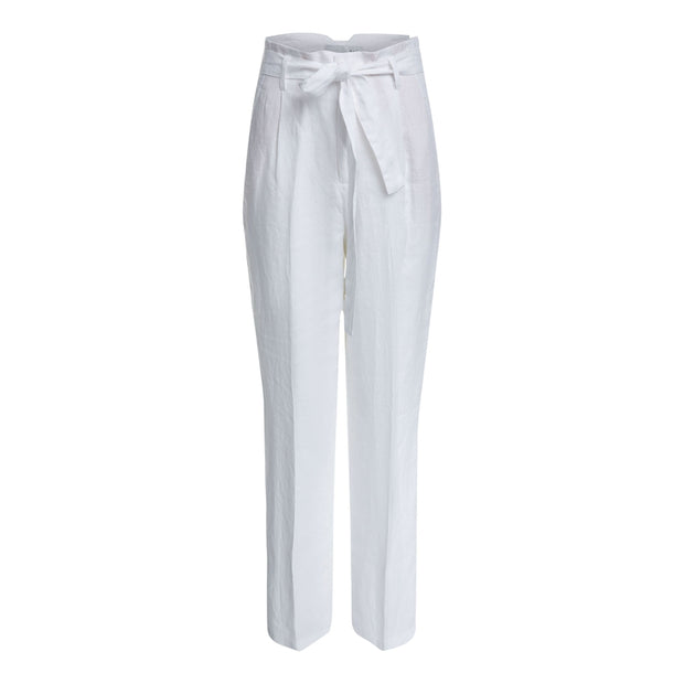Oui - High Waisted Wide Leg Natural Linen Trouser