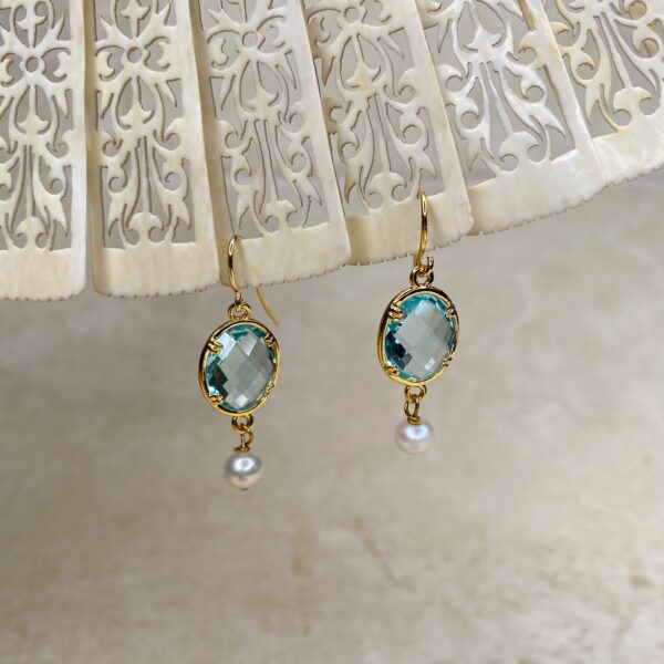 The Real Pearl Co. White Pearl, Aqua Crystal Drop Necklace & Earrings