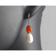 The Real Pearl Co. - White Pearl & Chalcedony Bead Drop Earrings